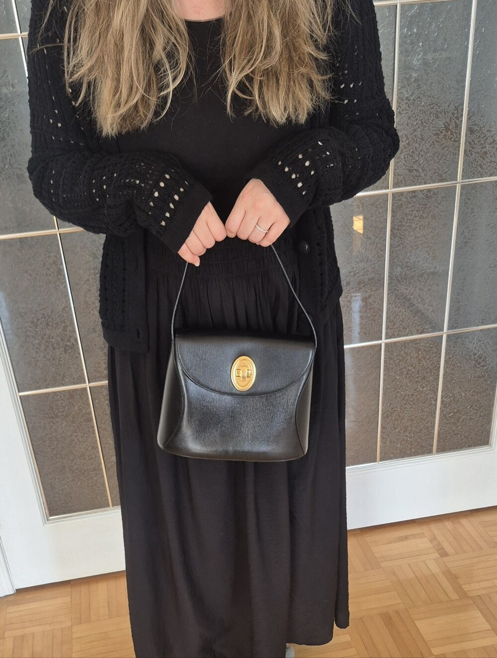Vintage Dior Black Leather HandBag with Gold Turn-Lock - Picture 2 of 12